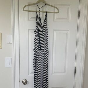 Karina Grimaldi Black, White, and Blue Patterned Maxi Dress